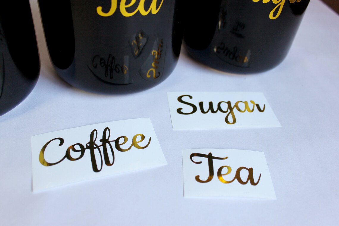 Tea Coffee Sugar labels Mirror Gold Kitchen Vinyl Labels Etsy