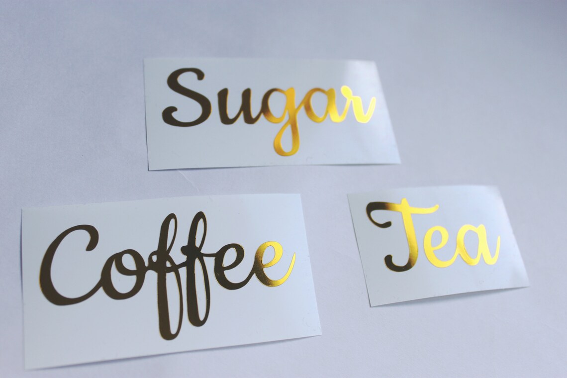Tea Coffee Sugar labels Mirror Gold Kitchen Vinyl Labels Etsy