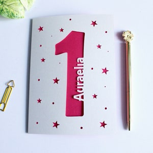 Cartão de aniversário personalizado, cartão de aniversário com nome personalizado, cartão de aniversário para menina, cartão de aniversário para menino, cartão de aniversário cortado em papel com idade
