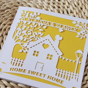 Tarjeta personalizada para nuevo hogar, tarjeta de mudanza con recorte de papel personalizable, tarjeta para el primer hogar, regalo de inauguración de la casa, hogar dulce hogar, regalo para parejas