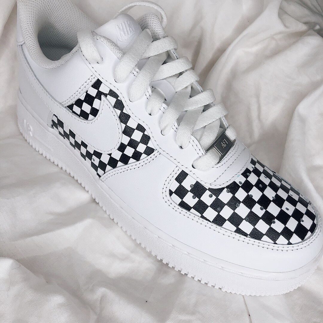 tan checkered air force ones