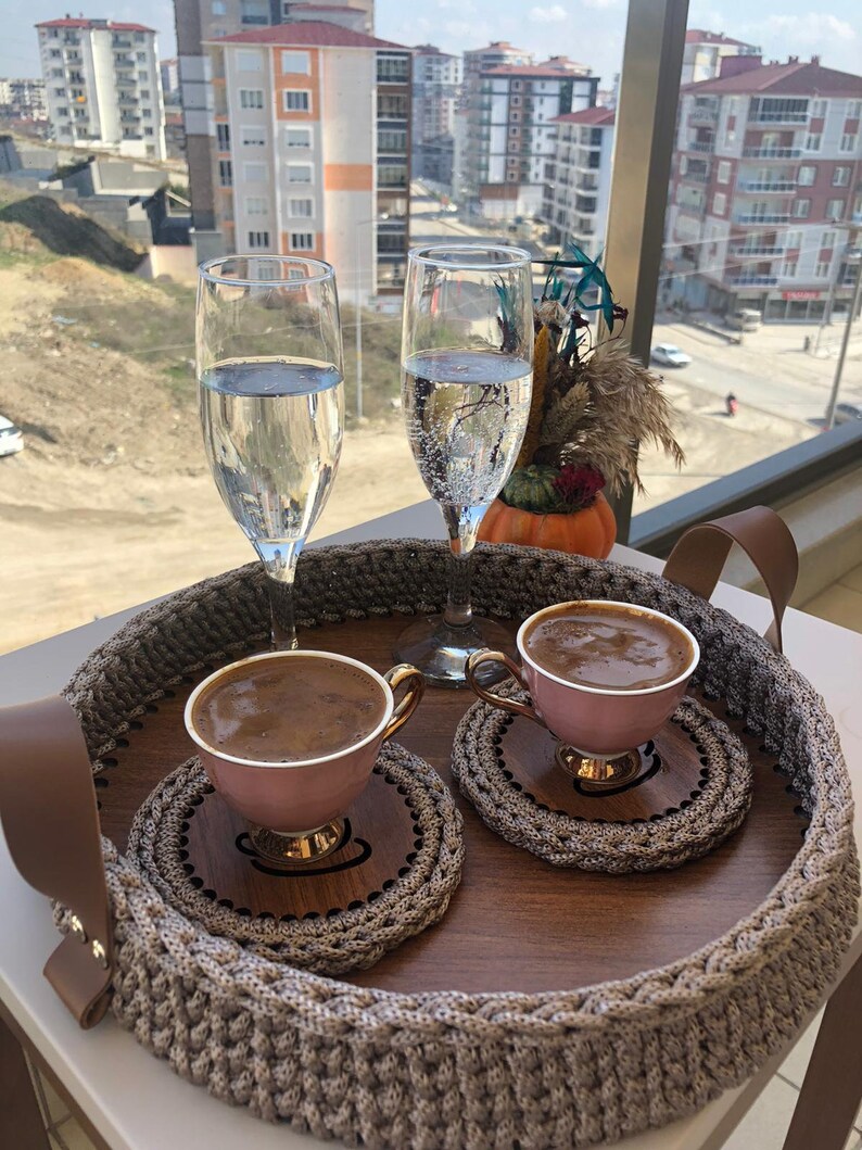 Serving Tray Set Coffee Serving Tray Round Home Decor Tray Etsy