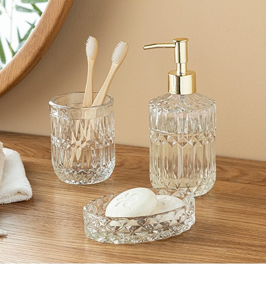 Bathroom Set3piece Crystal Glass Bathroom Setliquid Soap Etsy