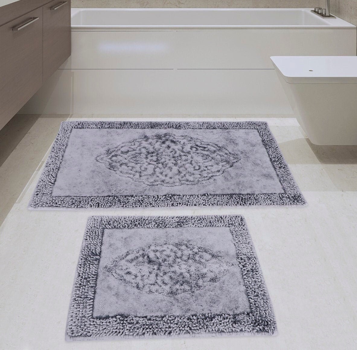 Bath mat set gray woven mat set Cotton Bath mat set Etsy