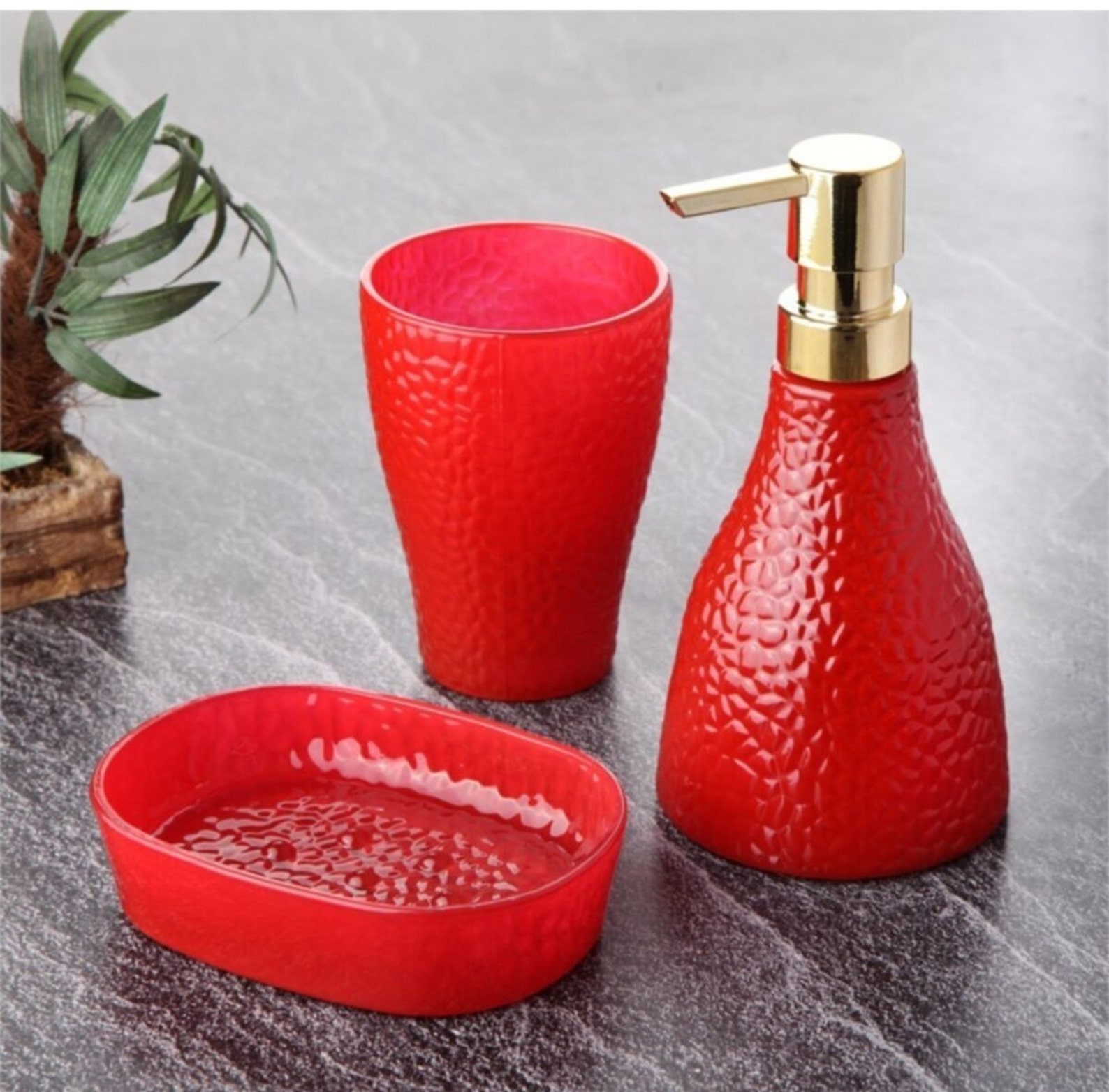 Bathroom Set White Red and Gray Bathroom Set Glass Bathroom Etsy