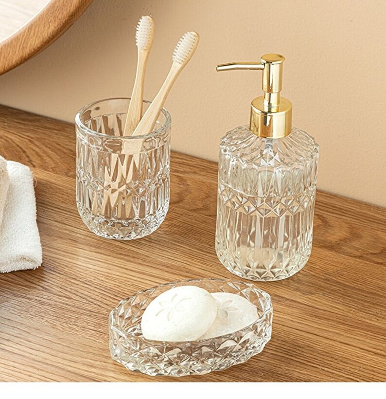 Bathroom Set3piece Crystal Glass Bathroom Setliquid Soap Etsy