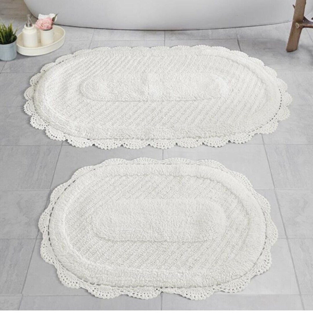 Cotton Bath Mat Woven Bath Mat Ecru and Brown Bath Mat Set Etsy