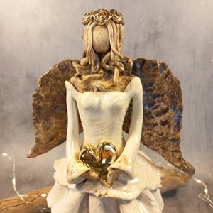 Ceramic angel country house style, ceramic figure, Christmas decoration, 24 carat gold plated, Christmas angel, gift, unique