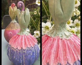 Capullo de flor de cerámica, tapón de cama, decoración de jardín, flor de cerámica, regalo, resistente a las heladas, único