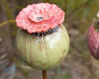 Capullo de flores, decoración de jardín de cerámica, tapón de cama de amapola, resistente a las heladas, regalo, único