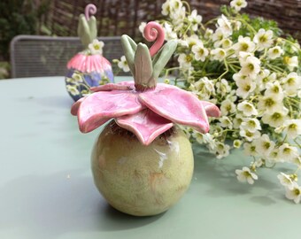 Capullo de flor de cerámica, tapón de cama, decoración de jardín, flor de cerámica, regalo, resistente a las heladas, único