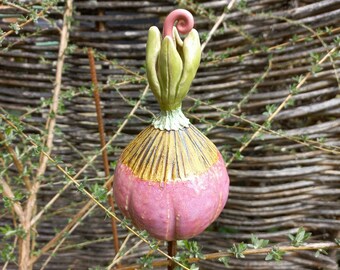 Capullo de flor de cerámica, tapón de cama, decoración de jardín, flor de cerámica, regalo, resistente a las heladas, único