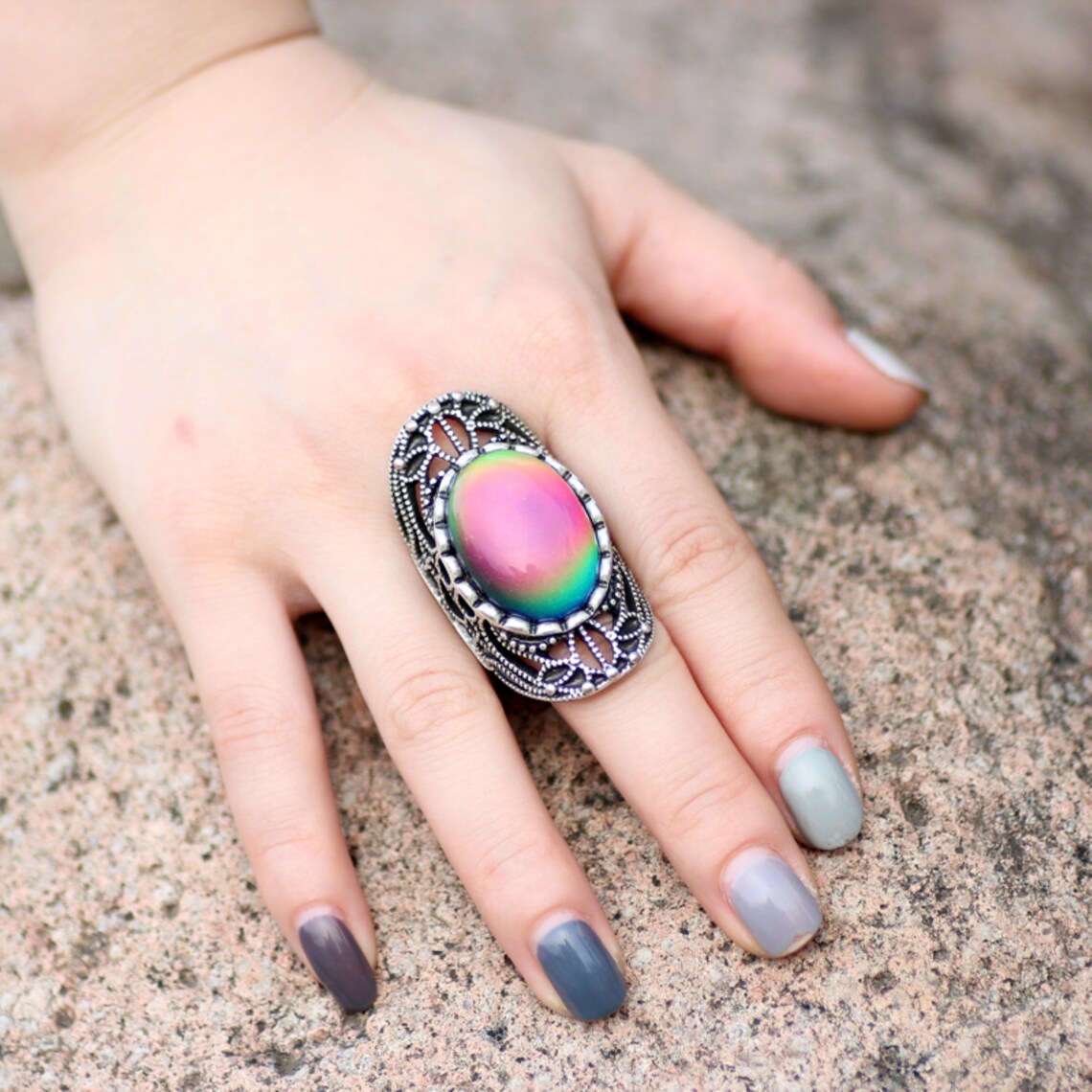 Anillo de estado de ánimo de plata esterlina anillo de cambio Etsy