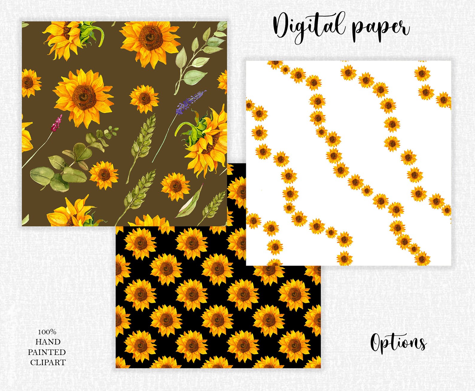 Sunflower Digital Scrapbook Paper seamless sunflower patterns Etsy