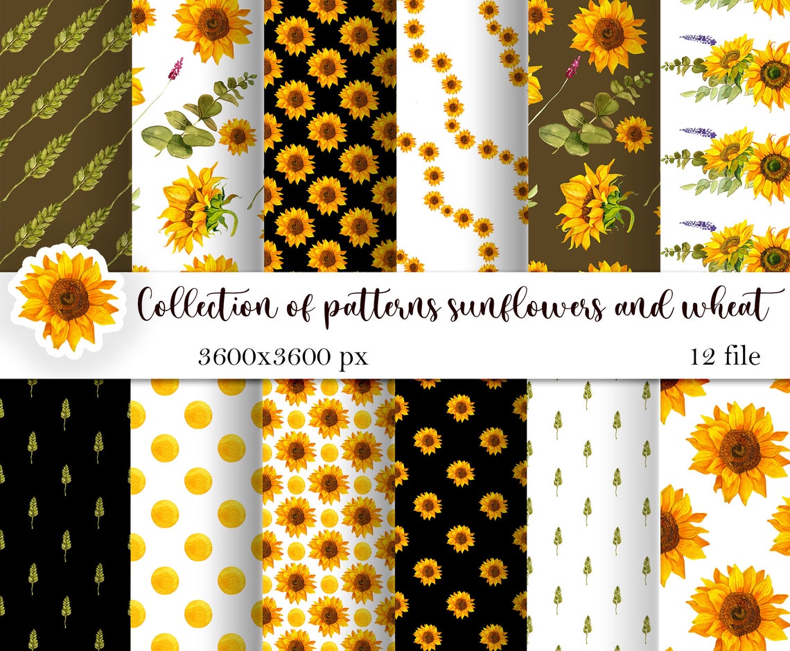 Sunflower Digital Scrapbook Paper seamless sunflower patterns Etsy