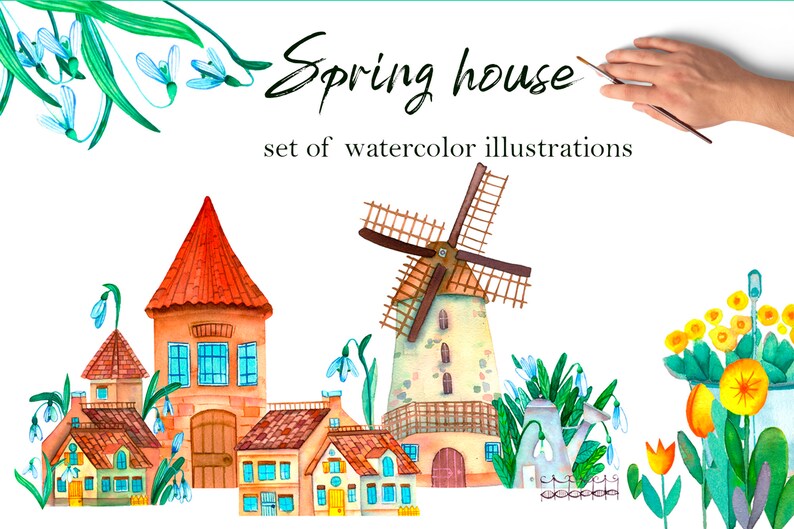 Watercolor fairy house clipart. Cute house png. Spring | Etsy Watercolor fairy house clipart. Cute house png. Spring | Etsy
