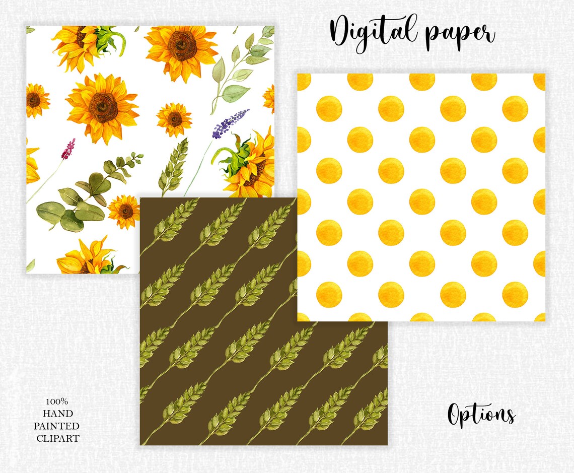 Sunflower Digital Scrapbook Paper seamless sunflower patterns Etsy