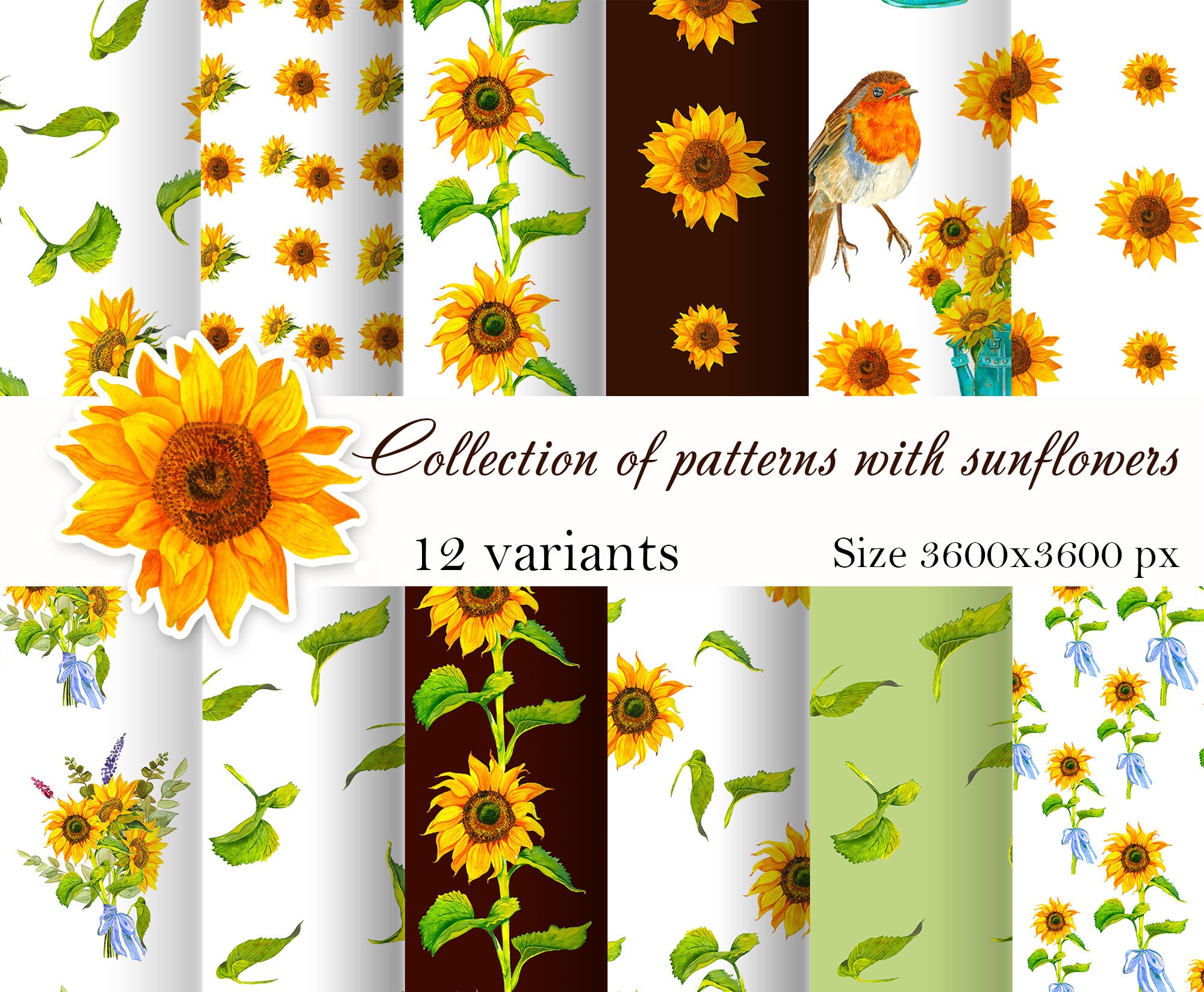 Sunflower Digital Scrapbook Paper seamless sunflower patterns Etsy