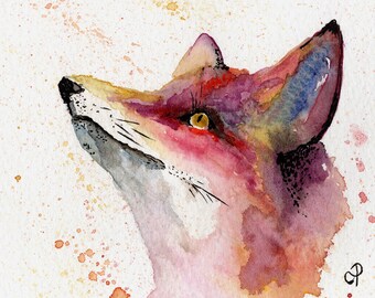 Original watercolour artwork of day dreaming Fox