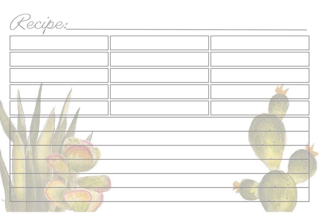 Cacti Recipe Card Etsy