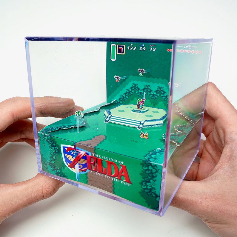 Zelda A Link To The Past Master Sword Diorama Cube - DIY Papercraft Shadowbox - Zelda Retro Gamer Gift - Video Game Decor - Template image 4