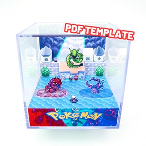 Pokemon Emerald Rayquaza, Kyogre & Groudon Sootopolis - DIY Diorama Cube Papercraft Shadowbox Retro Gamer Gift - Video Game Decor - Template