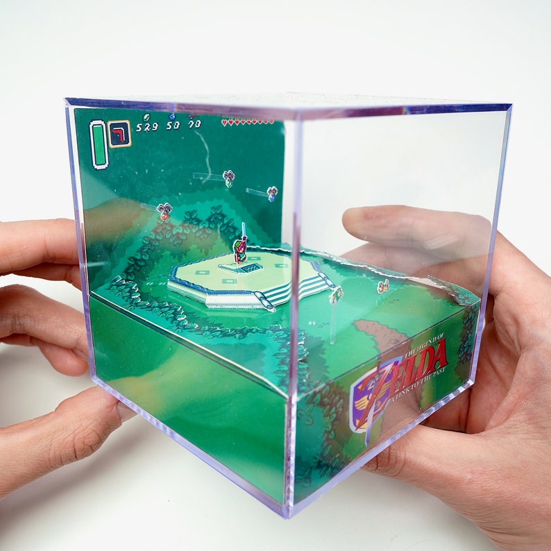 Zelda A Link To The Past Master Sword Diorama Cube - DIY Papercraft Shadowbox - Zelda Retro Gamer Gift - Video Game Decor - Template image 3
