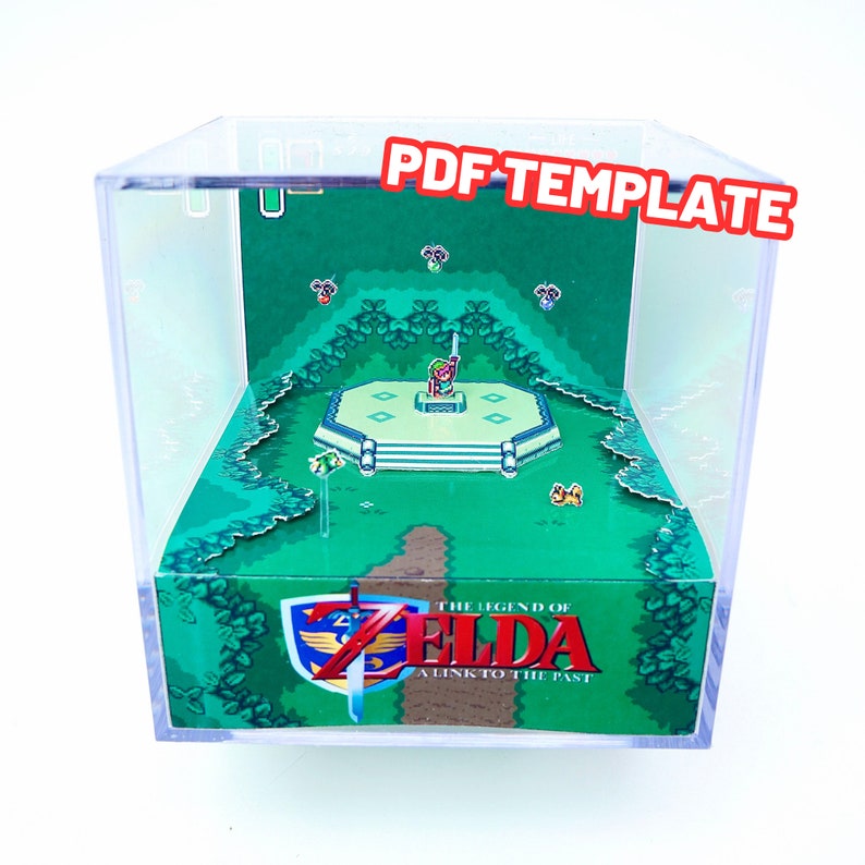 Zelda A Link To The Past Master Sword Diorama Cube - DIY Papercraft Shadowbox - Zelda Retro Gamer Gift - Video Game Decor - Template image 1