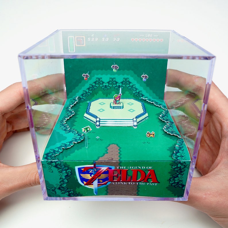 Zelda A Link To The Past Master Sword Diorama Cube - DIY Papercraft Shadowbox - Zelda Retro Gamer Gift - Video Game Decor - Template image 6