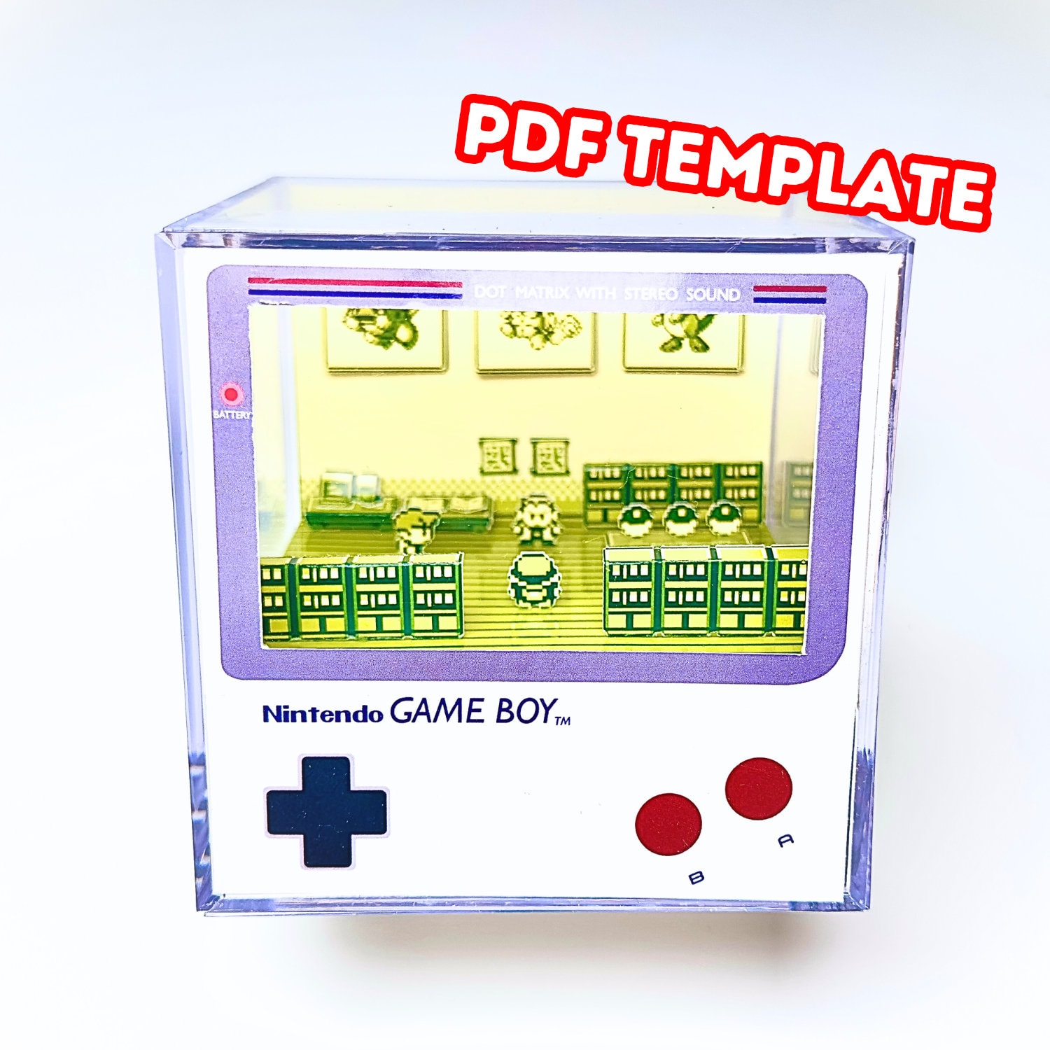 Pokemon Diorama Cube Gameboy Oak Lab Red & Blue - DIY Diorama Cube Papercraft Shadowbox - Pokemon Gamer Gift - PDF Template