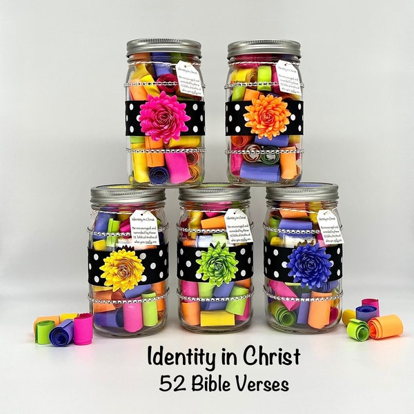 Identity in Christ Jar/52 Bible Verses/Devotional/Scripture/Prayer/Faith/Christian Gift/Religious Gift/Confirmation/Baptism/Graduation