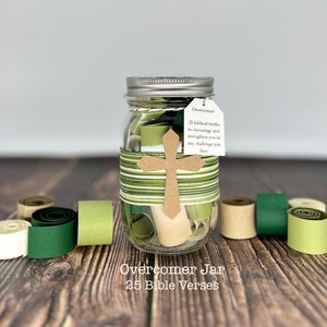 Overcomer Jar/25 Bible Verses/Faith/Devotional/Prayer/Encouragement/Illness/Scripture/Christian/Religious Gift/Divorce/Recovery/Empowerment
