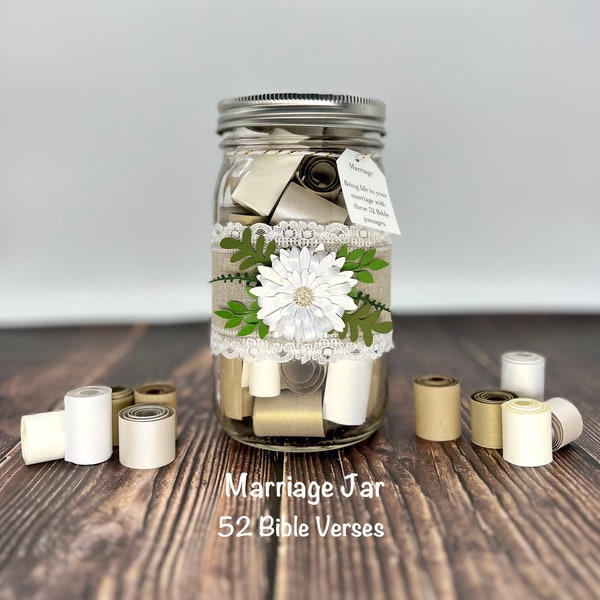 Marriage Jar/52 Bible Verses/Wedding/Anniversary/Scripture/Devotional/Bridal/Shower/Gift/Couple/Faith/Prayer/Religious Gift/Christian Gift