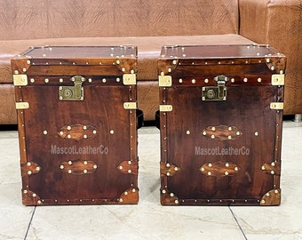 Handgemaakte leren salontafel kofferbak luxe leren kastanjebruine kofferbak