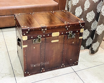 Leather Trunk - Coffee Table Trunk Luxury Leather Chestnut Brown Trunk Table