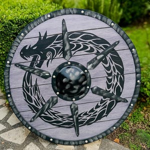 Authentic Viking Ouroboros Shield | Fenrir Gray Battle Battleworn Viking Shield