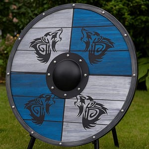 Wooden Viking Shield - Bear Design Authentic Battleworn Viking Shield