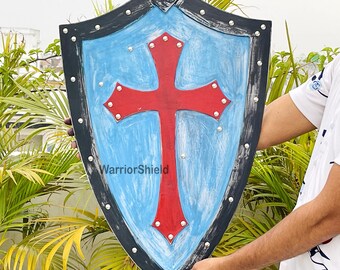 Medieval Templar Shield: Knight Red Cross Wooden Shield