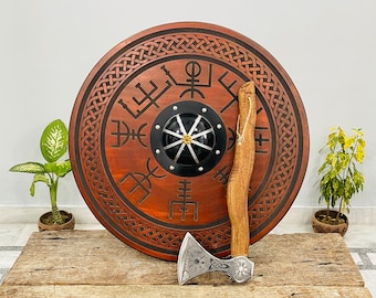Medieval Viking Shield: Valhalla Helm of Awe, Battle Ready Wooden Shield