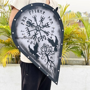 Wooden Viking Shield - Norse Pagan Vegvisir Kite Design Shiel