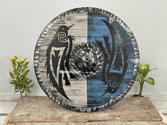 Viking Raven Wooden Shield: Valhalla Norse Warrior Decor (24'' Inches)