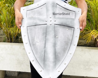 Medieval Templar Shield: Knight Cross Wooden Heater Shield
