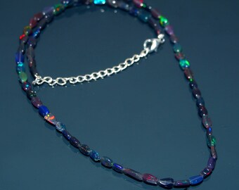 17 Inches Opal Tumble Beads Gemstone Necklace Natural Ethiopian Black Opal Multi Color Opal Smooth Tumble #B5