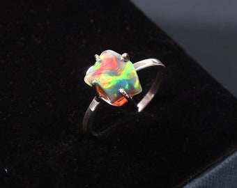 Natural Ethiopian Opal Ring Opal Rough Ring Raw Opal Ring Gift Ring08 Opal Polished Rough Ring 925 Sterling Silver Oxidized Black Polish