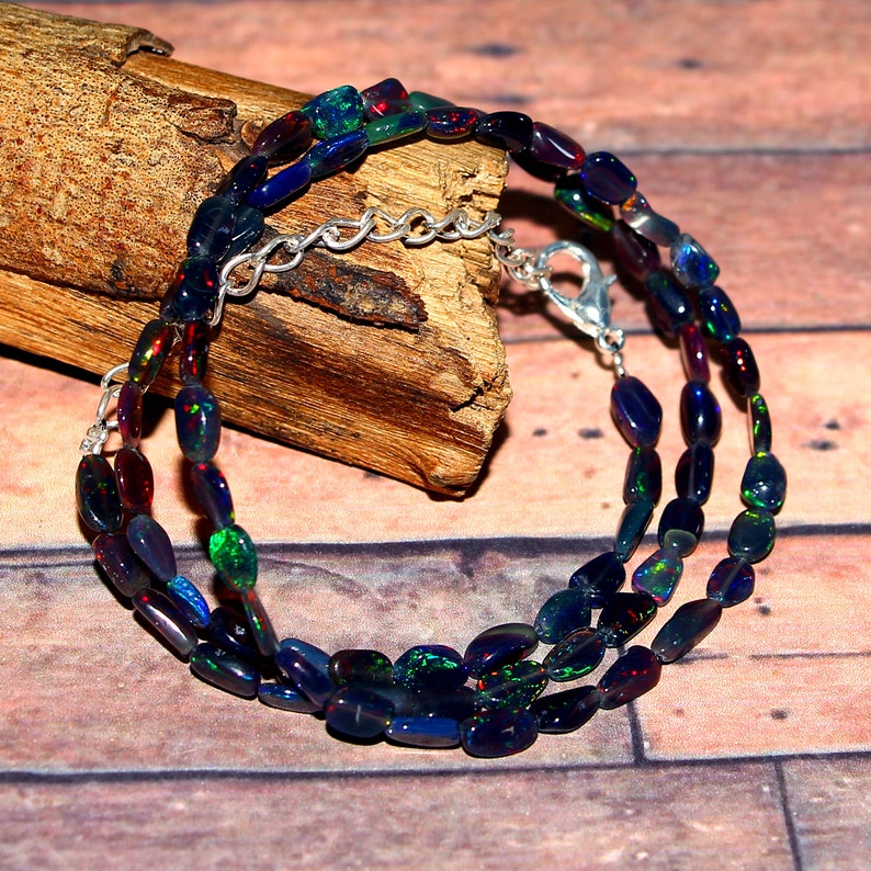 17 Inches Opal Tumble Beads Gemstone Necklace Natural Ethiopian Black Opal Multi Color Opal Smooth Tumble #B5