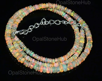 AAA++ Natural Ethiopian Welo Fire Opal Gemstone Rondelle Beaded Necklace 17 Inches, Opal Necklace, October Birthstone, Jewelry for her