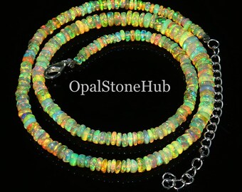 Collar de cuentas redondas de ópalo de fuego etíope natural, collar de cuentas de ópalo Welo, collar de cuentas de ópalo de fuego de 16,5 pulgadas, collar de 3 a 7 mm