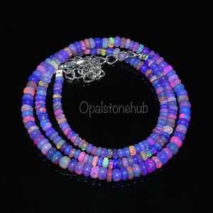 Natural Ethiopian Purple Opal Rondelle Beads Necklace, Welo Fire Opal Necklace, Opal Rondelle Beads, Opal Necklace 16.5 Inch, Gifted Jewelry
