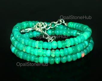 Natural Green Ethiopian Opal Beads Necklace, Green Opal Beads Necklace, Opal Necklace 16 Inch, Opal Necklace, 4 to 5.5MM, October Birthstone