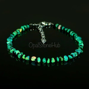 Natural Ethiopian Uncut Opal Beads Bracelet, Black Spinel Beads Bracelet, Green Opal beads Bracelet 7 Inches, Gifted Jewelry